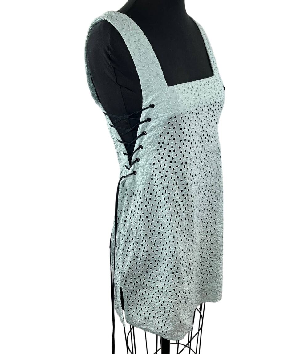 MARYSIA Waikiki Lt Blue Sleeveless Square Neck Eyelet Lace Up Cover Up Dress M
